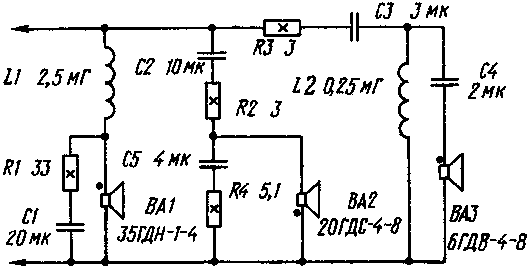 Схема фильтра акустики 25АС-109 (25АС-309)